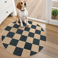 Lahome Checkered Easy Jute Entryway Rug, 3ft Round Washable Rugs Black by Lahome
