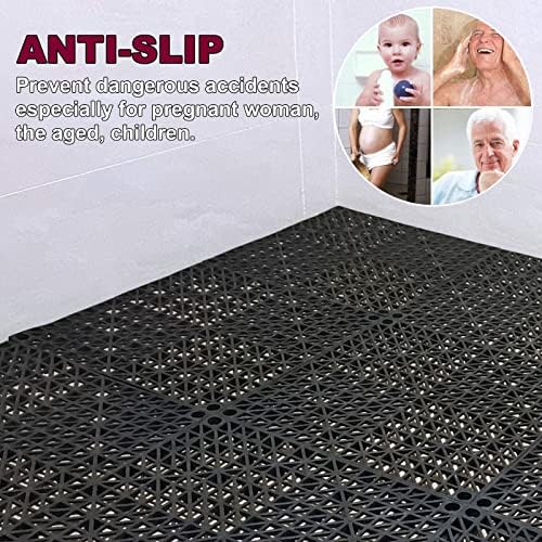 12 Pack 12" Interlocking Rubber Bathroom Flooring Tiles Non-Slip Pool Mat - Image 6