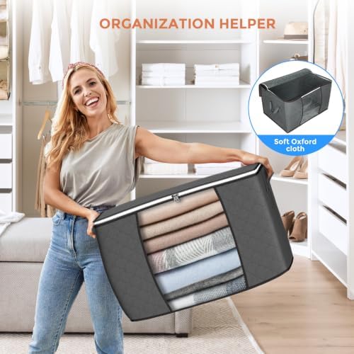90L Large Storage Bags, 3 Pack Clothes Storage Bins Closet Organizers - Image 6