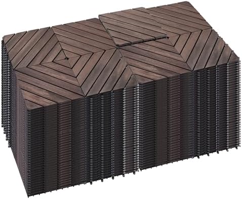 PrimeZone 297 PCS Solid Acacia Wood Interlocking Patio Deck Tiles Outdoor by PrimeZone