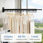 Foldable Wall Mounted Laundry Drying Rack, 3 Fold Retractable Clothes Drying - Image 2