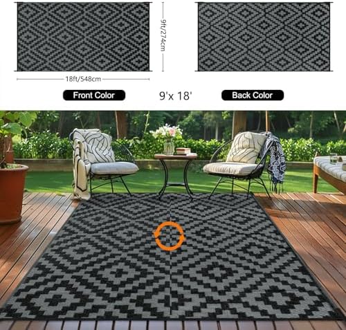 Kalafun Outdoor Patio Plastic Straw Rug, 9x18 ft - Image 3