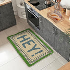 Hey Welcome Front Door Mat, Vintage Green Checkered Border - Image 2