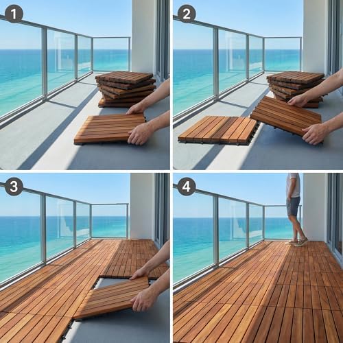 Bare Decor EZ-Floor Interlocking Flooring Tiles in Solid Teak Wood Oiled Finish - Image 2