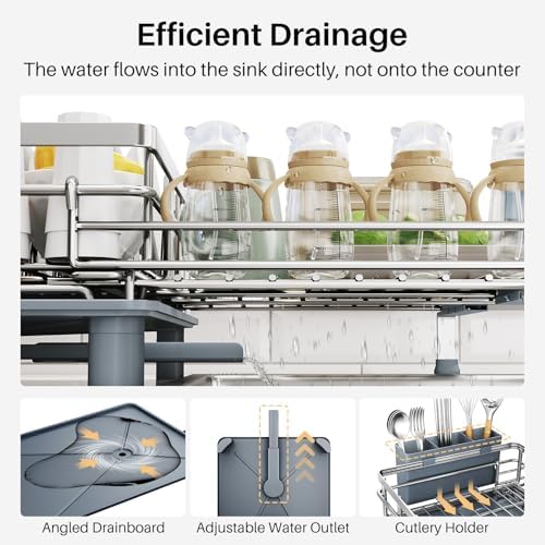 Expandable Dish Drying Rack for Kitchen Counter, Stainless Steel - Image 5