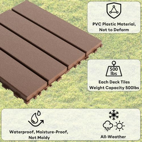 44 Pack Interlocking Deck Tiles, Plastic Patio Flooring（Stripe） - Image 4