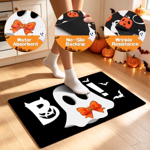 Halloween Kitchen Mats Set of 3, Bow Ghost Kitchen Rugs Floor Mats - Image 4