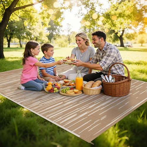 HEBE Outdoor Rug Waterproof 6'x9', Striped Reversible Plastic Patio Rug - Image 3