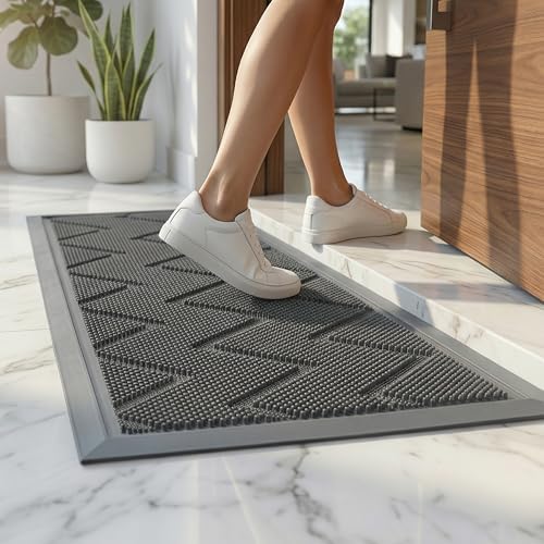 Long Front Door Mat for Outside Entrance 35.5"x17" – Anti-Slip Dirt-Trapping by HAMARA