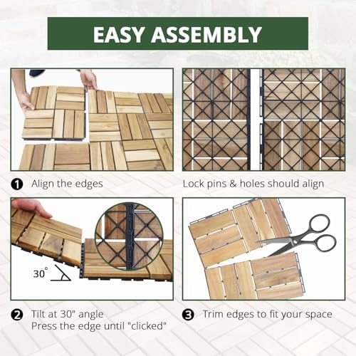 BEEFURNI Interlocking Acacia Wood Deck Tiles 12x12, Natural Yellow - Image 7