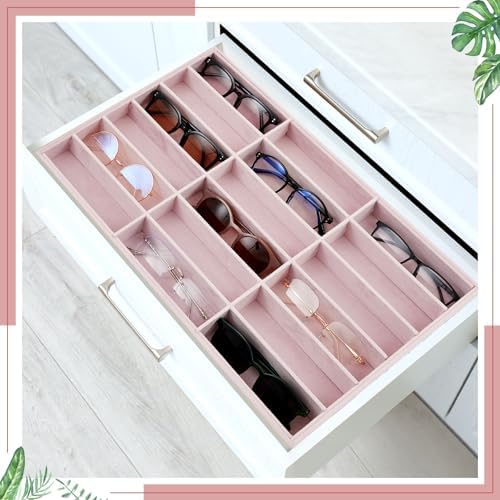 Amylove 2 Pack Sunglasses Organizer Tray Velvet Holder, 18 Grids - Image 5