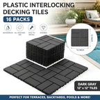 Interlocking Decking 16 Pack Plastic 12"x12" Deck Tiles Outdoor Dark Gray C - Image 2