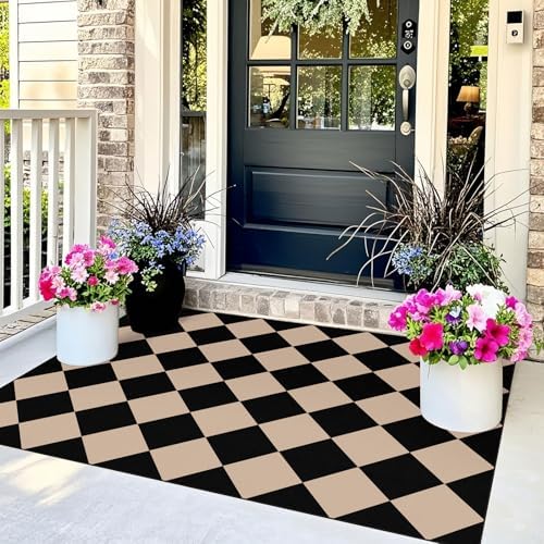 Black Tan Checkered Entry Rug - Image 4