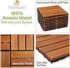 Tranquillo Interlocking Deck Tiles 12”x12”, Acacia Wood Patio Tiles, Waterproof - Image 6