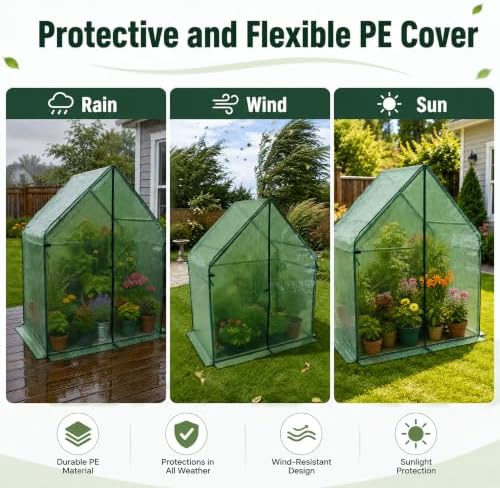 Gardzen Small Walk-in Greenhouse, Reinforced PE Cover - Image 5