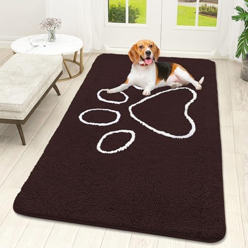 OLANLY Dog Door Mat for Muddy Paws 59x32, Paw Print Design Chenille Mud Mat by OLANLY