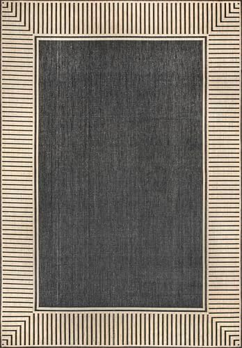 Nuloom Asha Dark Grey/Ivory, Striped Border, Soft and Cozy, High Traffic - Image 3