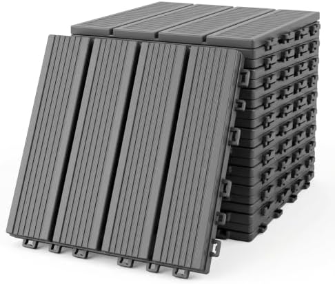 44 Pack Plastic Interlocking Deck Tiles, 12 x 12 Inch Waterproof Outdoor Floor by Unknown