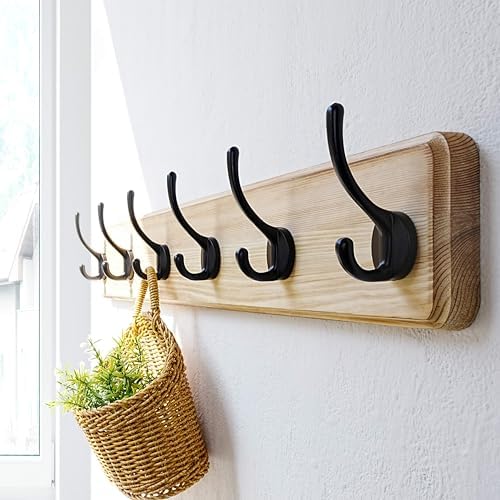 Dseap Coat Rack Wall: 24" Long, Heavy-Duty, 6-Double-Hooks Wooden Wall Mounted - Image 2