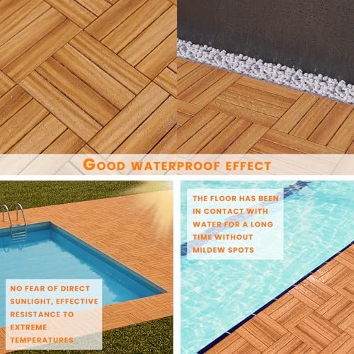 Acacia Wood Deck Tiles, Backyard & Poolside, Waterproof Outdoor Wood Flooring - Image 6