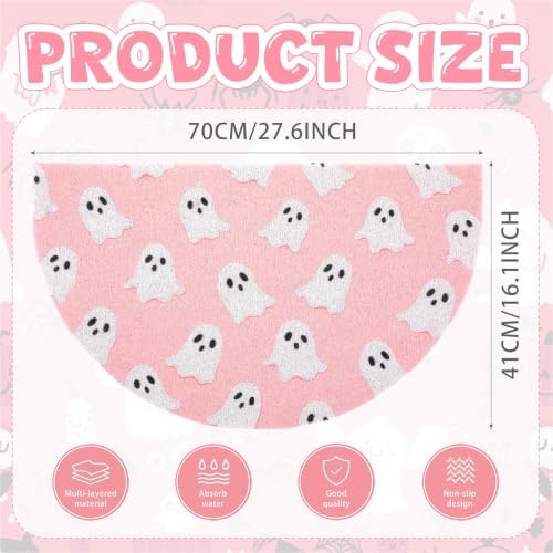 Tinideya Halloween Ghost Doormat Pink Semicircle Welcome Mat 27.56'' - Image 2