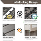 PrimeZone 108 PCS Solid Acacia Wood Interlocking Patio Deck Tiles Outdoor - Image 4