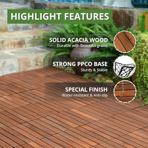 BEEFURNI Interlocking Acacia Wood Deck Tiles 12x12 - Image 4