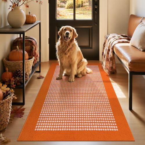 Ileading Fall Indoor Door Mat Washable Orange Muddy Rugs by Ileading