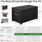 QH.HOME Fire Pit Cover Rectangular 44", 600D Heavy Duty 100% Waterproof - Image 2
