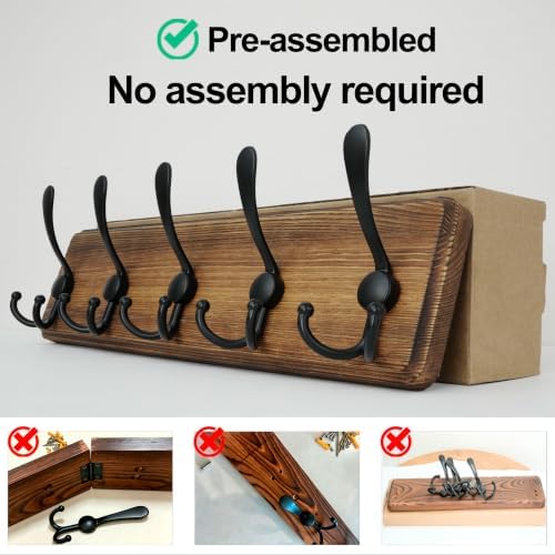 WEBI Rustic Coat Rack Wall Mount, Solid Wood Coat Hooks Wall Mounted Coat Hanger - Image 6