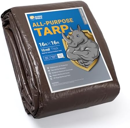 GUARD SHIELD Tarps Heavy Duty Waterproof 16x16 Feet Brown/Bright Silver Poly by GUARDSHIELD
