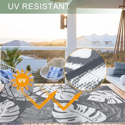 Waterproof 5x8 Outdoor Rug for Patio Reversible Plastic Straw Rug Floral - Image 5