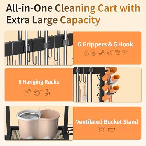 Broom Holder with Cleaning Supplies Organizer - Image 4