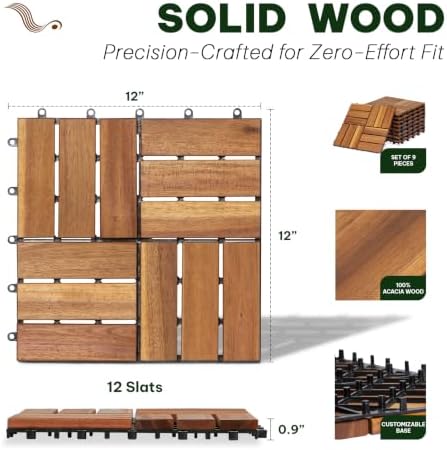 Acacia Interlocking Deck Tiles, 12 Slats, Honey Oak - Image 2