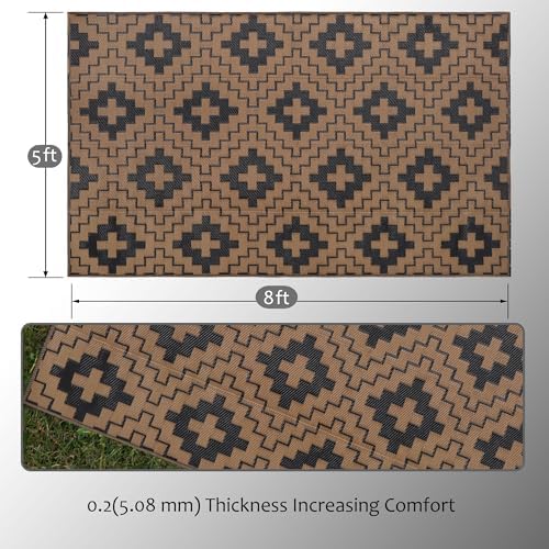 SAND MINE Waterproof Outdoor Rug 5x8 ft, Reversible Plastic Straw Area Rug - Image 2