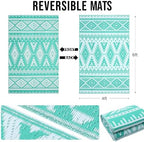 OLANLY Outdoor Rug 4x6 ft Waterproof Reversible Boho Mat, Turquoise & White - Image 2