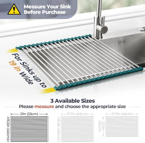 Tomorotec Roll Up Dish Drying Rack Over Sink, 304 Steel, Dark Green - Image 4