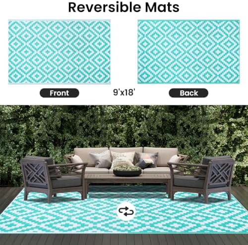 Smiry Outdoor Rug 9x18 ft Waterproof Reversible Boho Mat - Image 3