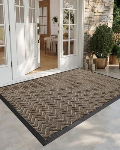 DEXI Front Door Mat Outside Entrance 24x48 Rubber Entry Doormat Chevron - Image 2