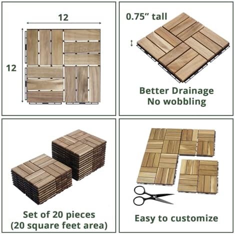 BEEFURNI Interlocking Acacia Wood Deck Tiles 12x12, Natural Yellow - Image 5