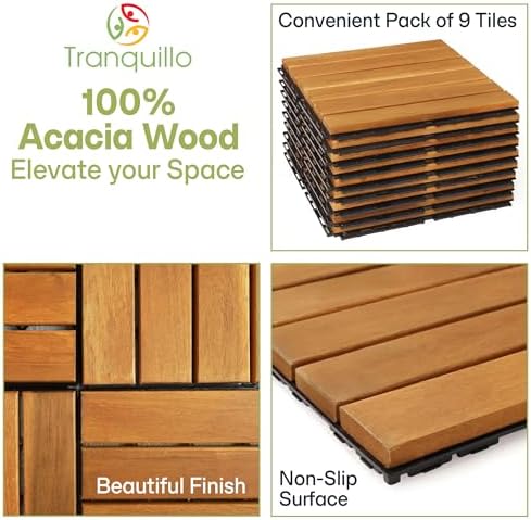 Acacia Wood Interlocking Deck Tiles, Waterproof Patio Tiles - Image 6