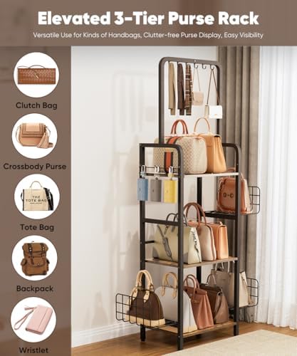3-Tier Tall Purse Organizer Rack Stand, Bag Storage Holder - Image 5