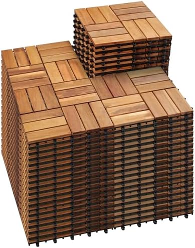PrimeZone 81 PCS Solid Acacia Wood Interlocking Patio Deck Tiles Outdoor by PrimeZone