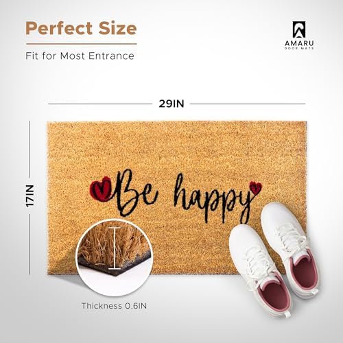 Coir Welcome Mat, Be Happy, 17 x 29 in - Image 2