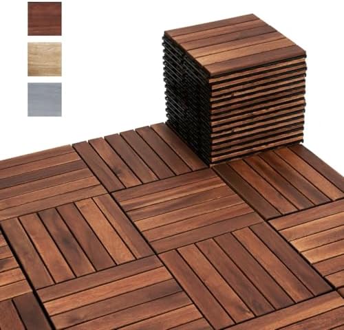 BEEFURNI Interlocking Acacia Wood Deck Tiles 12x12 by BEEFURNI