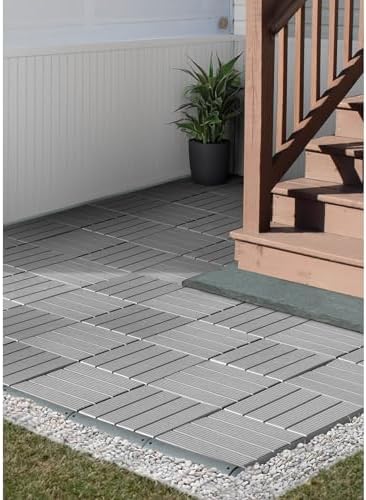 FloorPops Straight Groove Interlocking Deck Tiles, Light Grey - Image 2