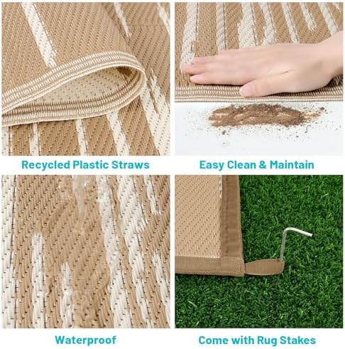 HEBE Outdoor Rug Waterproof 6'x9', Striped Reversible Plastic Patio Rug - Image 4