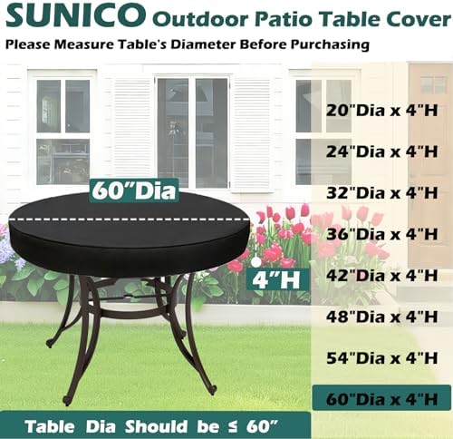 SUNICO Outdoor Table Covers Waterproof Round 60" Dia - Image 2