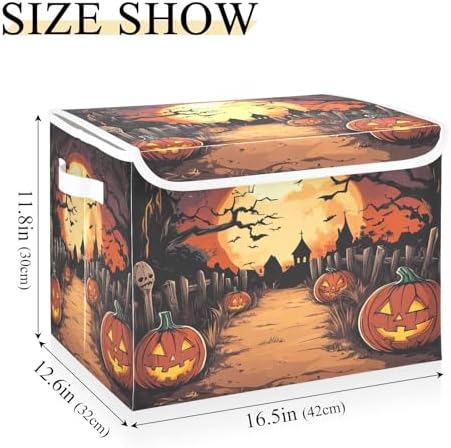 Bolaz Storage Bins with Lids and Handles, Halloween Night Pumpkin Skull Storage - Image 3