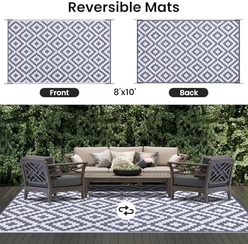 Smiry Outdoor Rug 8x10 ft Waterproof Reversible Boho Mat - Image 3